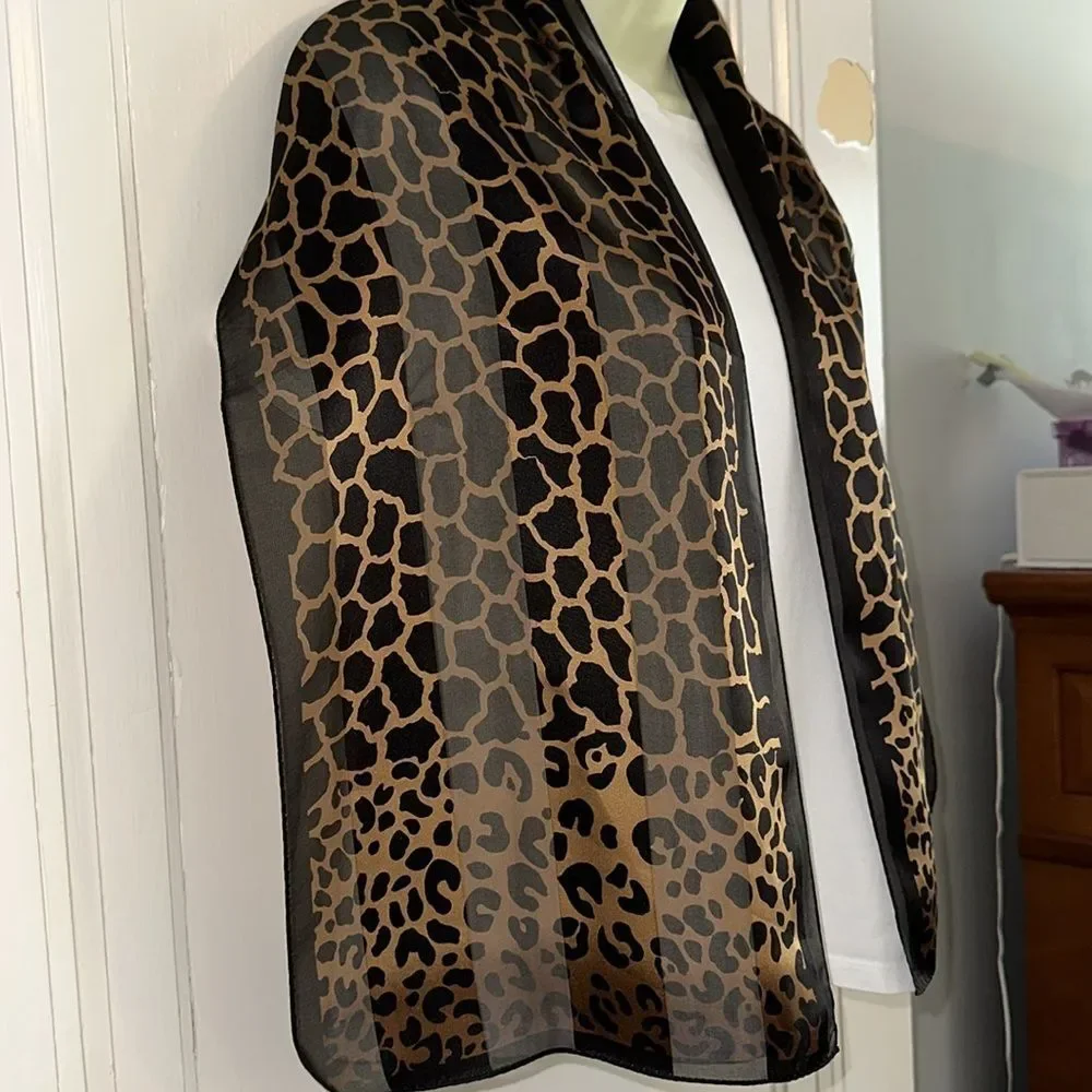 Animal Print Black,Brown &‎ Tan Semi Sheer Long Scarf
